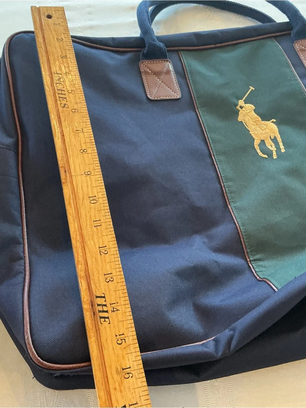 VTG Polo Ralph Lauren XL Navy Green Canvas Duffel Embroidered Logo - NO STRAP
